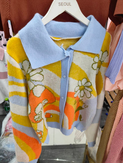 Collar Down Button Warm Sweater